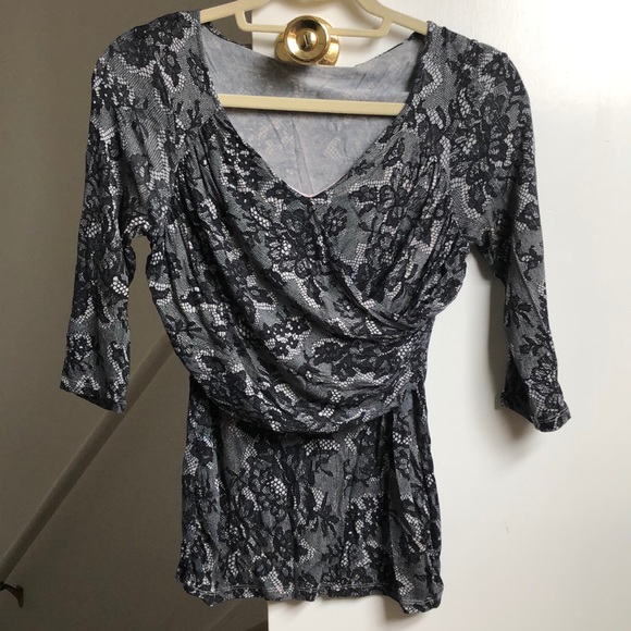 Jennifer Lopez black lace print dressy blouse - Picture 1 of 2